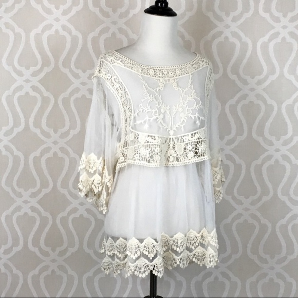 Farm Girl Pretty Lace Kimono Overlay Top - Picture 7 of 8